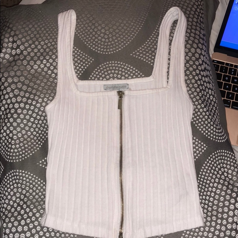 White zip up crop top